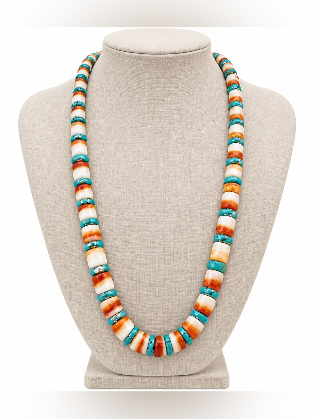 Spiney Oyster and Heishi Turquoise Beaded Necklace.